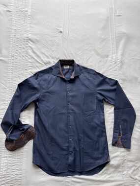Men's Navy Dress Shirt with Paisley Contrast Trim